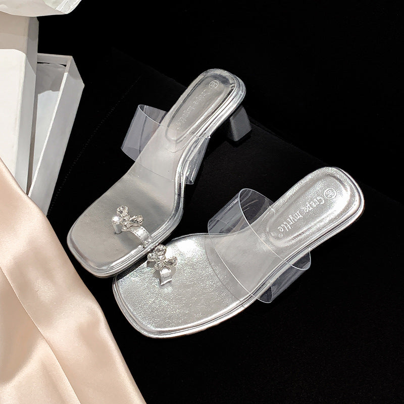Dame transparente sandaler med funklende krystalpynt og komfortabel hælhøjde Stilla