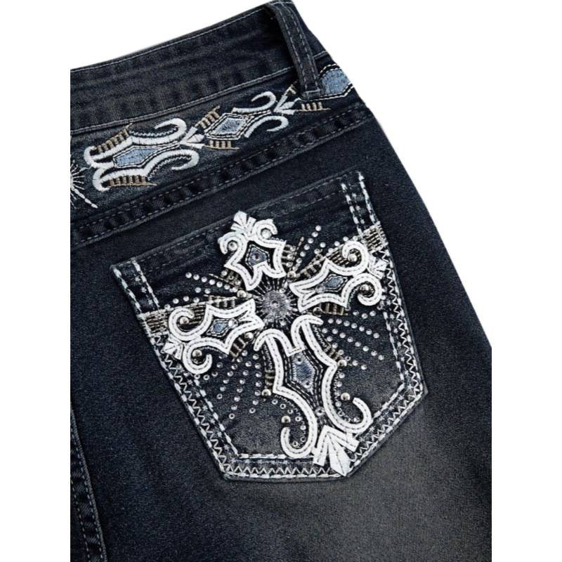 Dame Bootcut Jeans med detaljerede broderier og høj talje Skovae