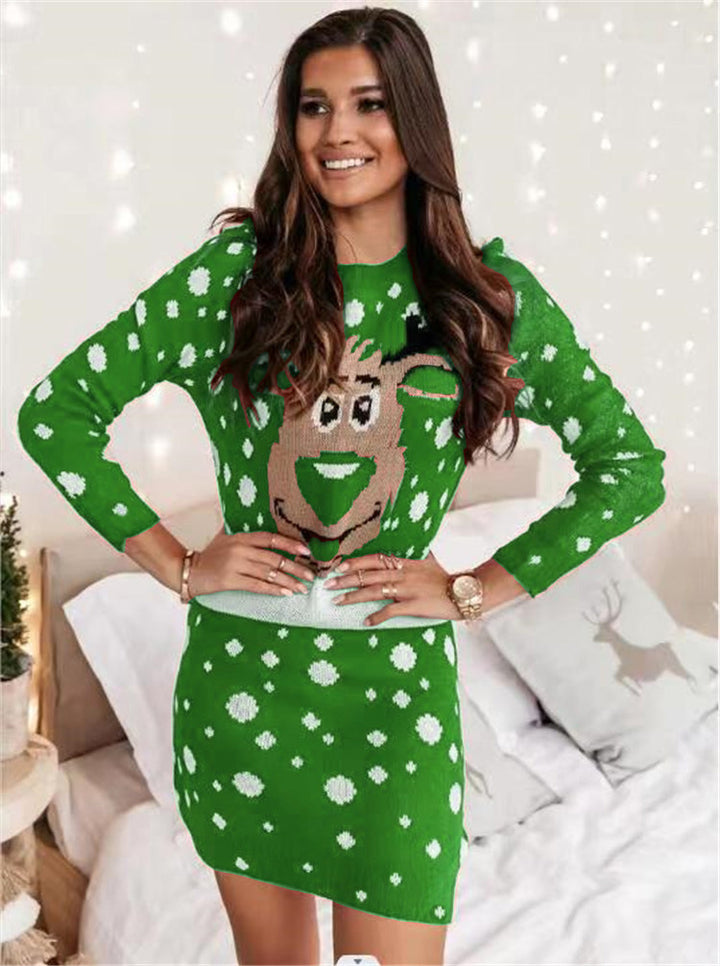 Dame sweaterkjole med sjovt rensdyrmotiv fra Stilla