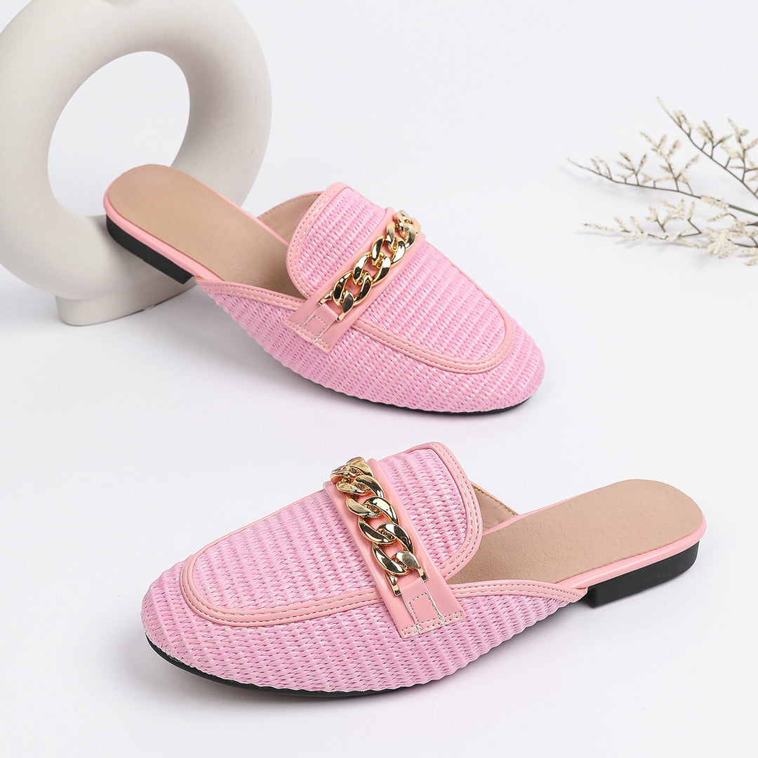 Dame Komfortable Slip-On Mules med Guld Kæde Stilla