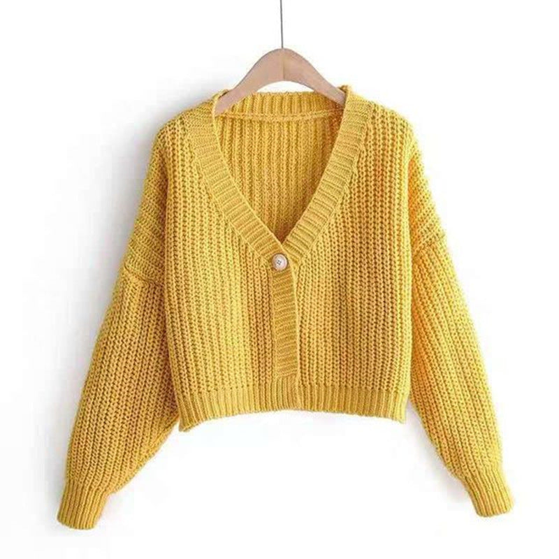 Kvinders chunky strikket cardigan med en løs pasform og dekorativ V-hals Stilla