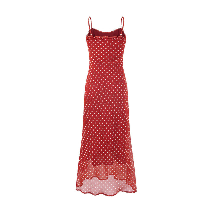 Dame maxikjole med justerbare spaghetti stropper og elegant polka-dot mønster Stilla