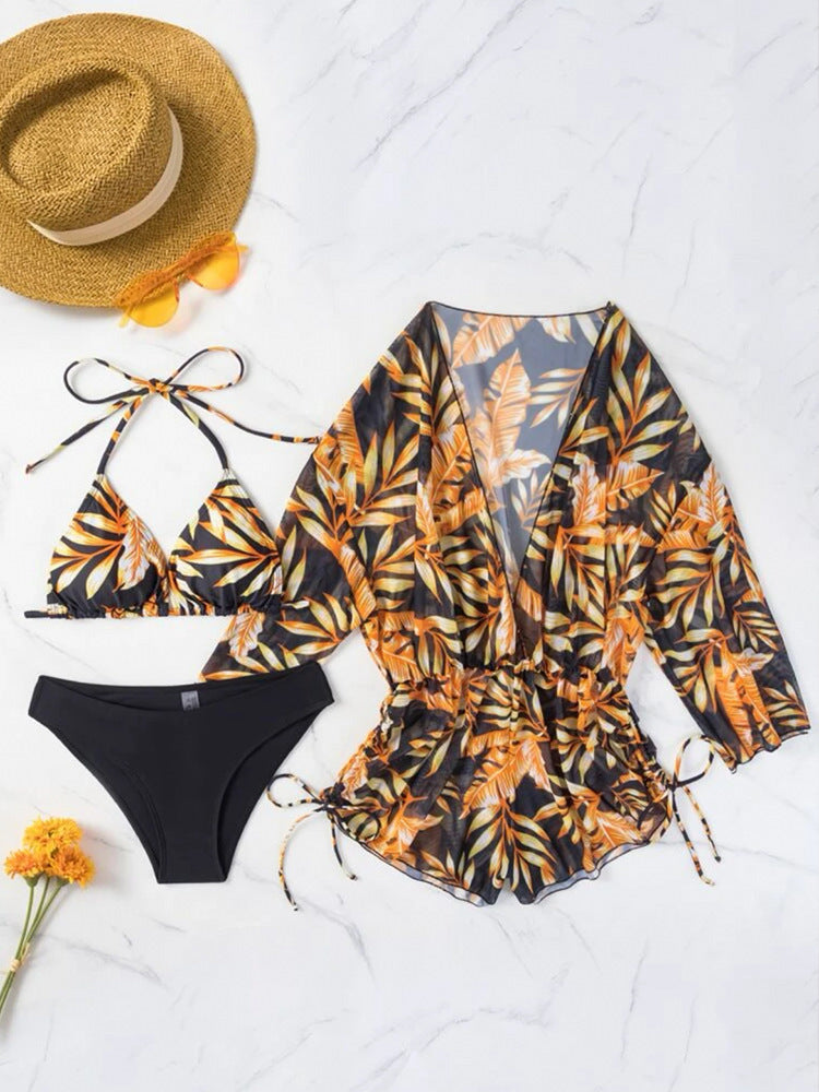 Dame Vendbar Strandmode med floralt Kimono og Bikini Skovae