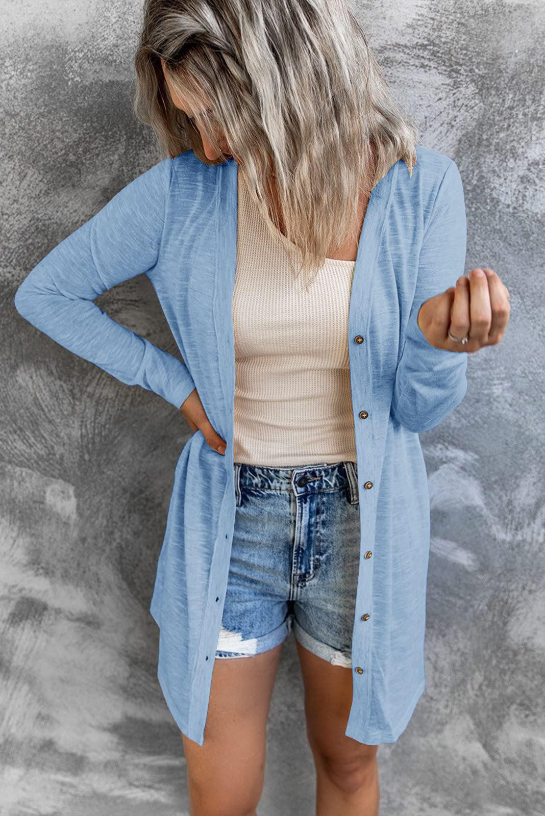 Dame Longline Cardigan med knaplukning og fin struktur Stilla