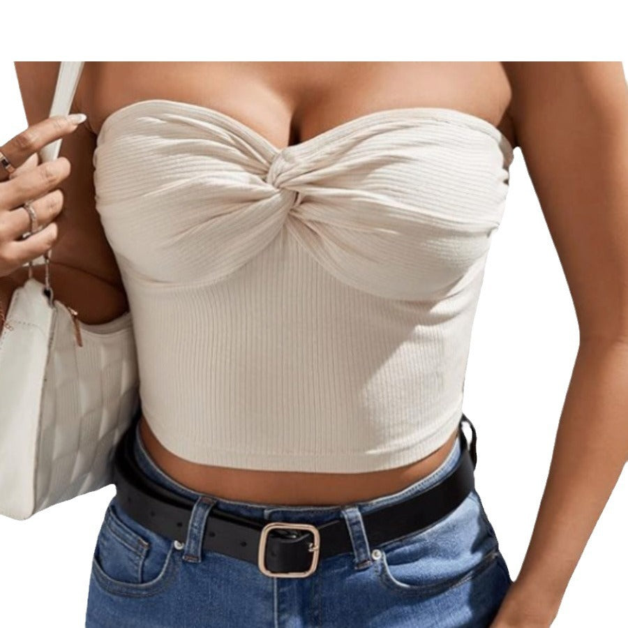 Dame Strapless Rib-Crop-Top med Dreje-Detail Stilla
