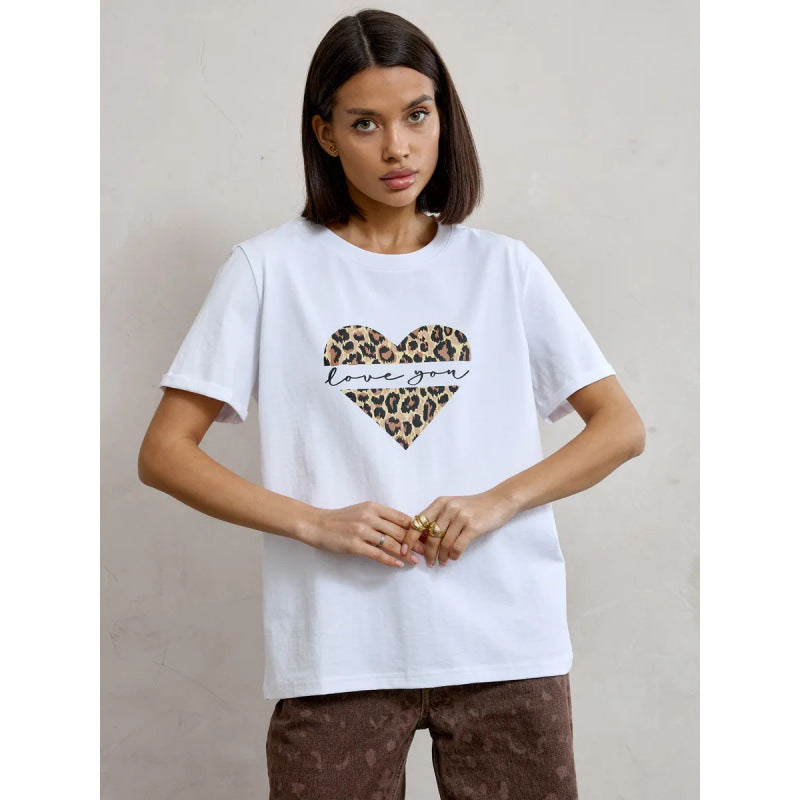 Dame T-shirt med kreativ leopard-hjerte motiv og inspirerende tekst Stilla