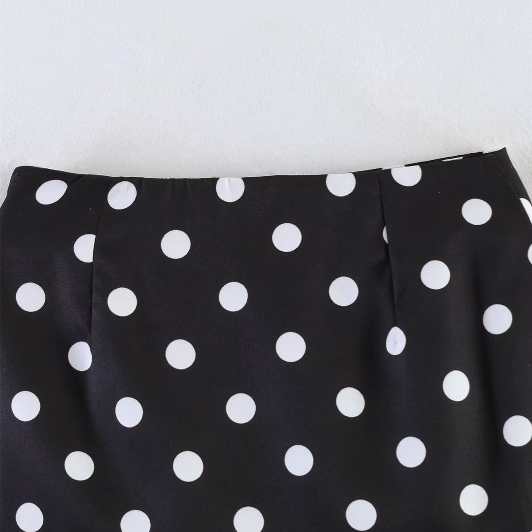 Dame miniskørt med trendy prikkedesign og elastisk talje Skovae