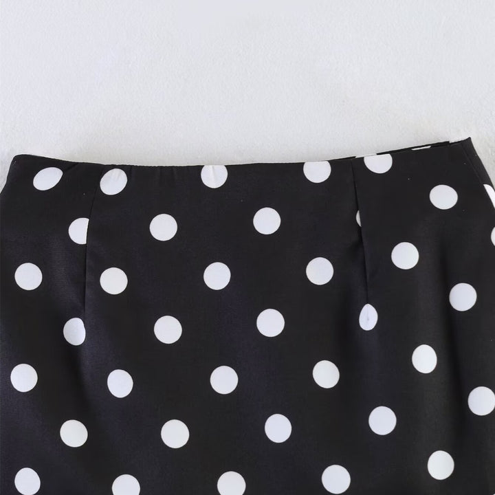 Dame miniskørt med trendy prikkedesign og elastisk talje Skovae