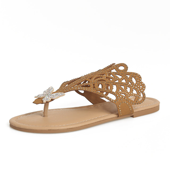 Dame Elegante Tåsplit Sandaler med glitrende Blomsterdesign og ergonomisk Sål Stilla