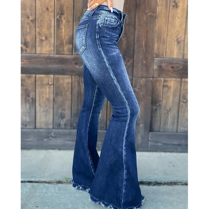 Dame Flared Denim Jeans med frynsede sømme og høj talje Stilla