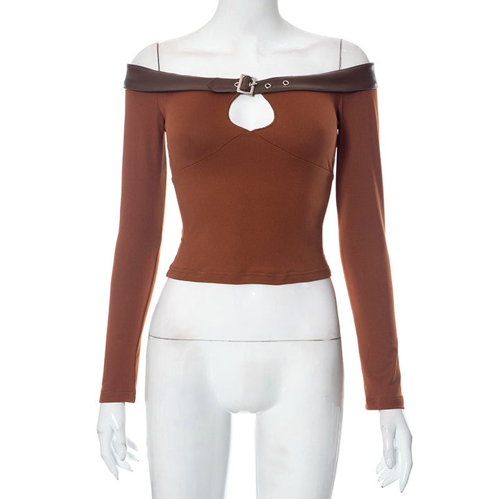 Dame Off-Shoulder Cut-Out Langærmet skjorte med spænde-detalje Stilla