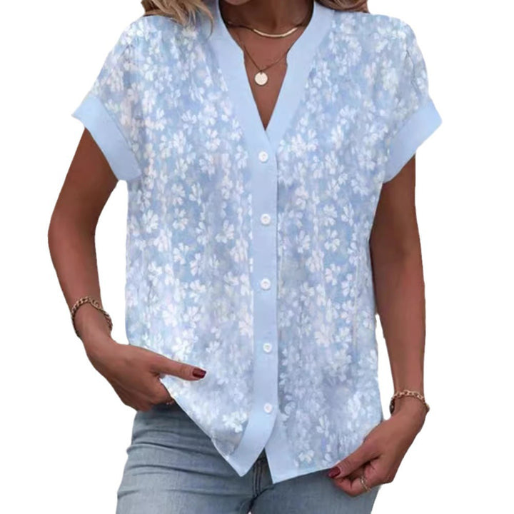 Dame bluse top med blomster mønster og korte ærmer Stilla
