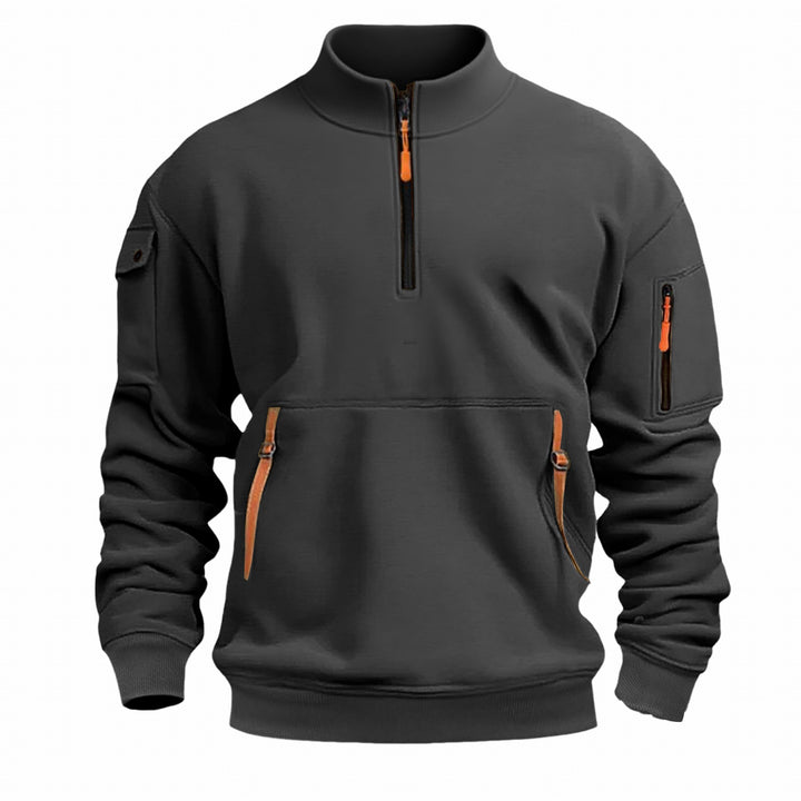 Herren nan Sweatshirt med ståkrave, halv lynlås, kengurutaske og ærmetaske Skovae