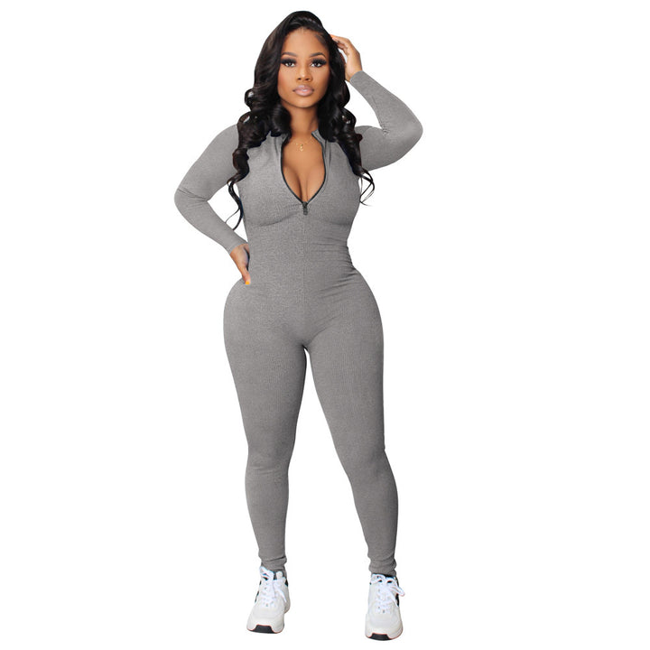 Dame sporty langærmet jumpsuit med lynlås og tætsiddende snit Stilla