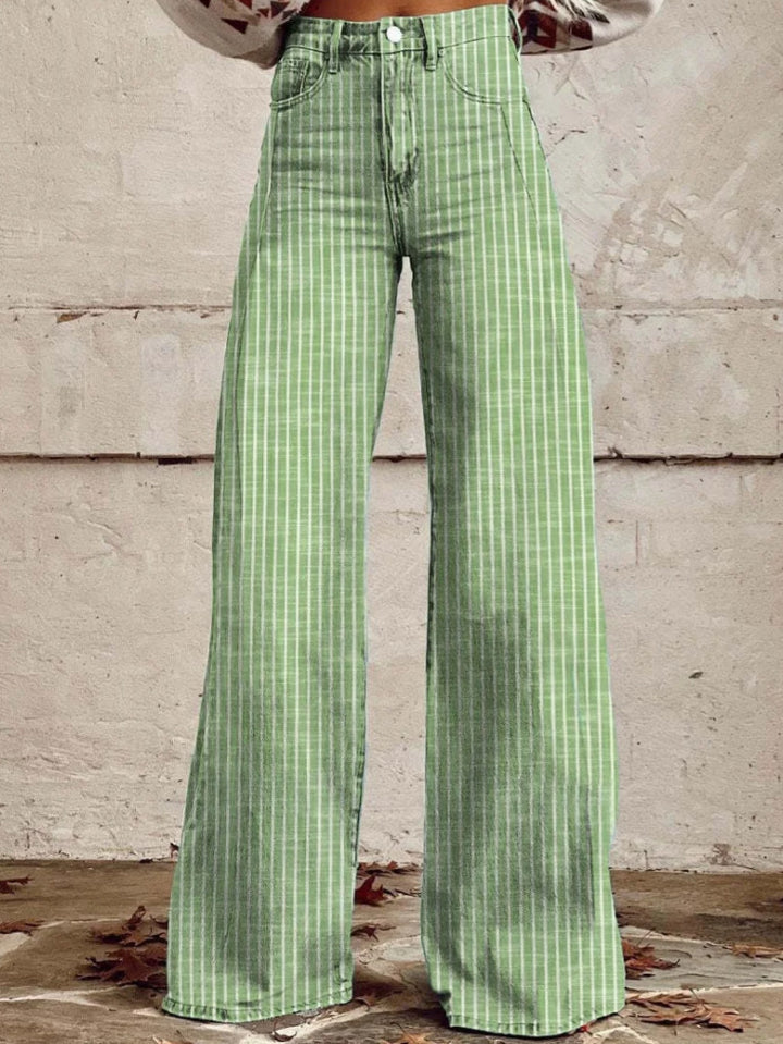 Dame høj talje vidde jeans med modiske striber Stilla