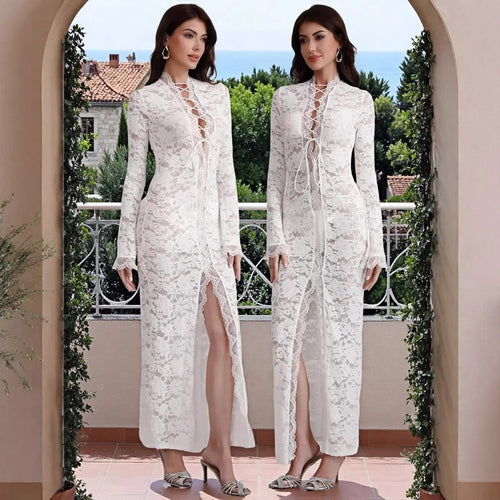 Dame Elegant Spids-Maxi-Kjole Stilla