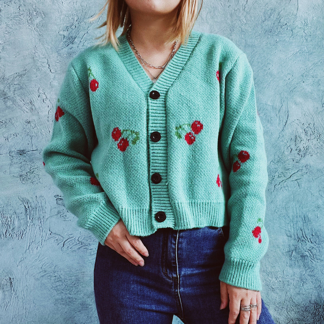 Kvinders cropped cardigan med frugtagtig design Stilla