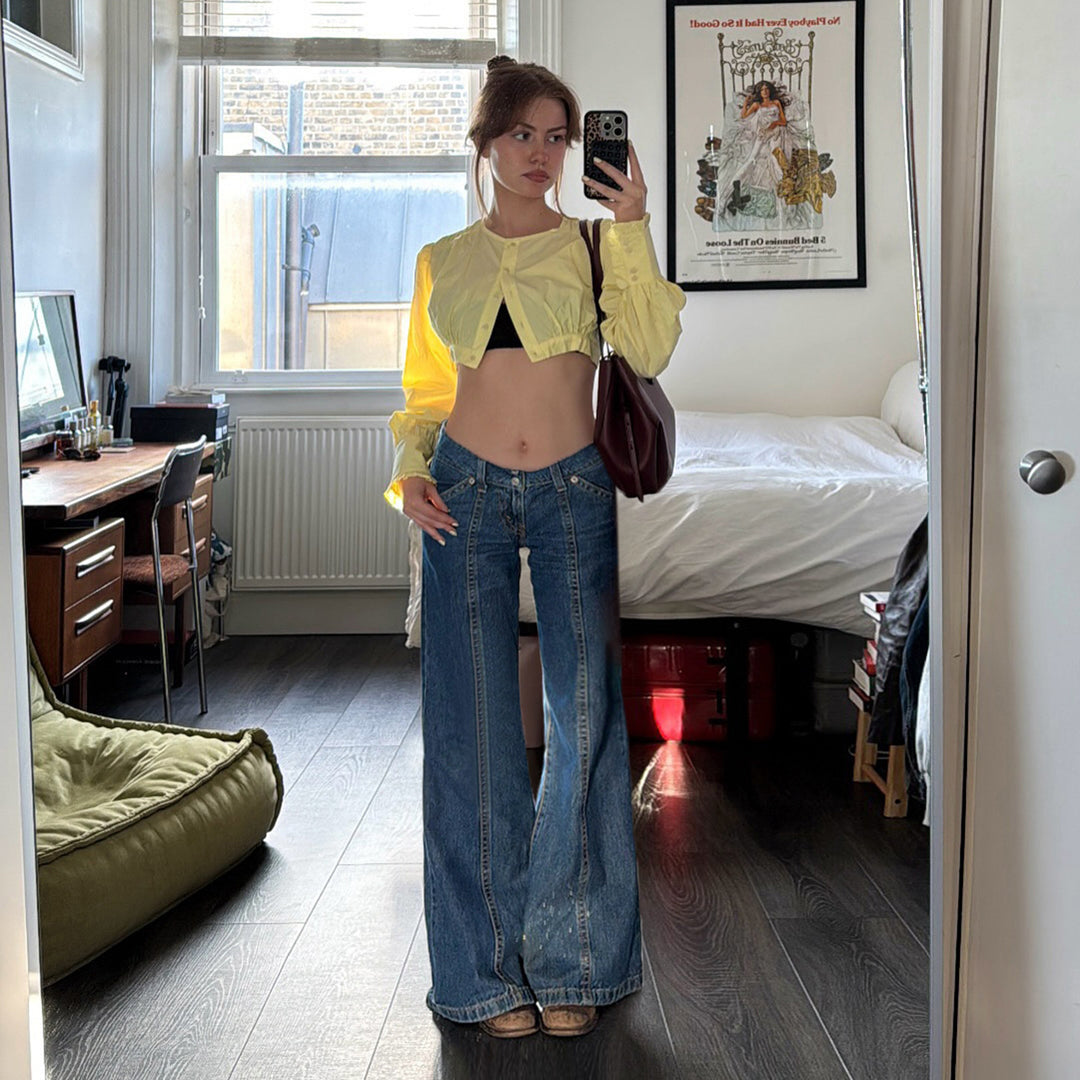 Dame brede jeans med høj talje og moderne snit Skovae
