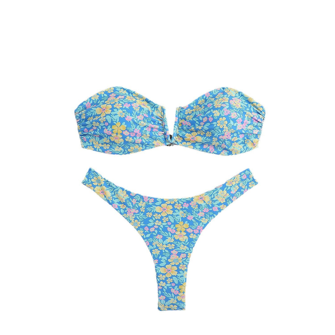 Dame Bandeau-bikini med blomsterdesign og elegant lukning Skovae