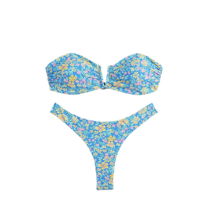 Dame Bandeau-bikini med blomsterdesign og elegant lukning Skovae