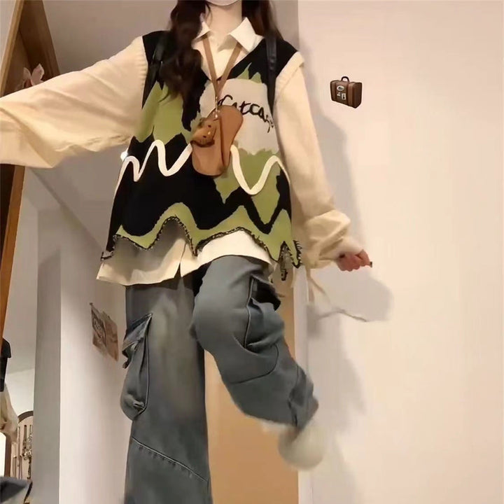 Damer Stilet Oversized Strikvest med Mønster Stilla