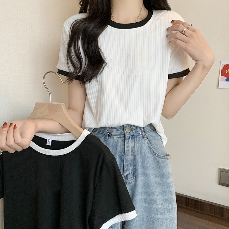 Dame Casual Rib Korte Ærme T-Shirt Stilla