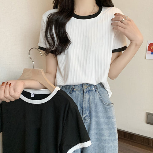 Dame Casual Rib Korte Ærme T-Shirt Stilla