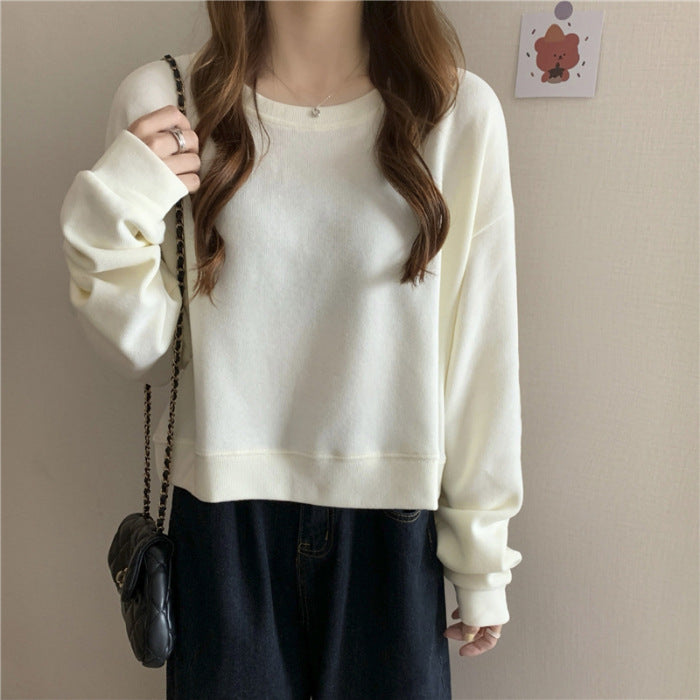 Kvinder casual cropped sweater lavet af blødt bomuldsblandingsmateriale med stilfuld rund halsudskæring Skovae