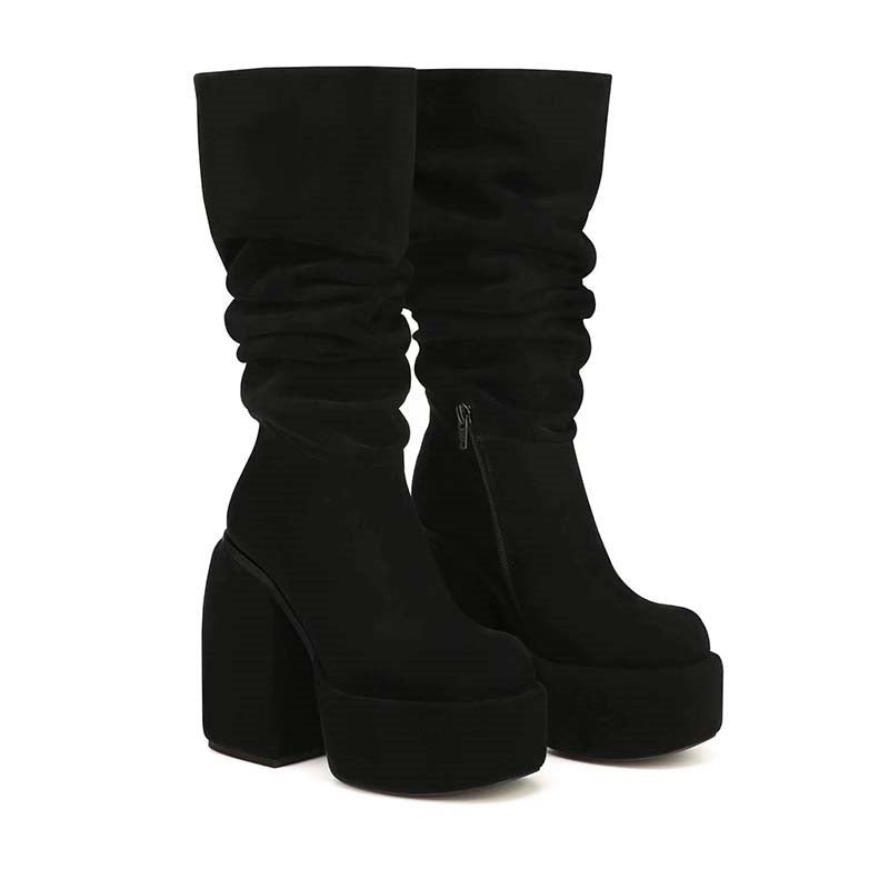 Femme Over-knæ Slouchy Platform Støvler med Klodsede Hæle Stilla