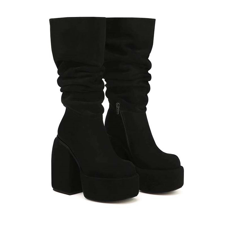 Femme Over-knæ Slouchy Platform Støvler med Klodsede Hæle Stilla