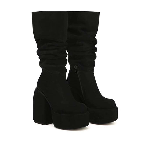 Femme Over-knæ Slouchy Platform Støvler med Klodsede Hæle Stilla