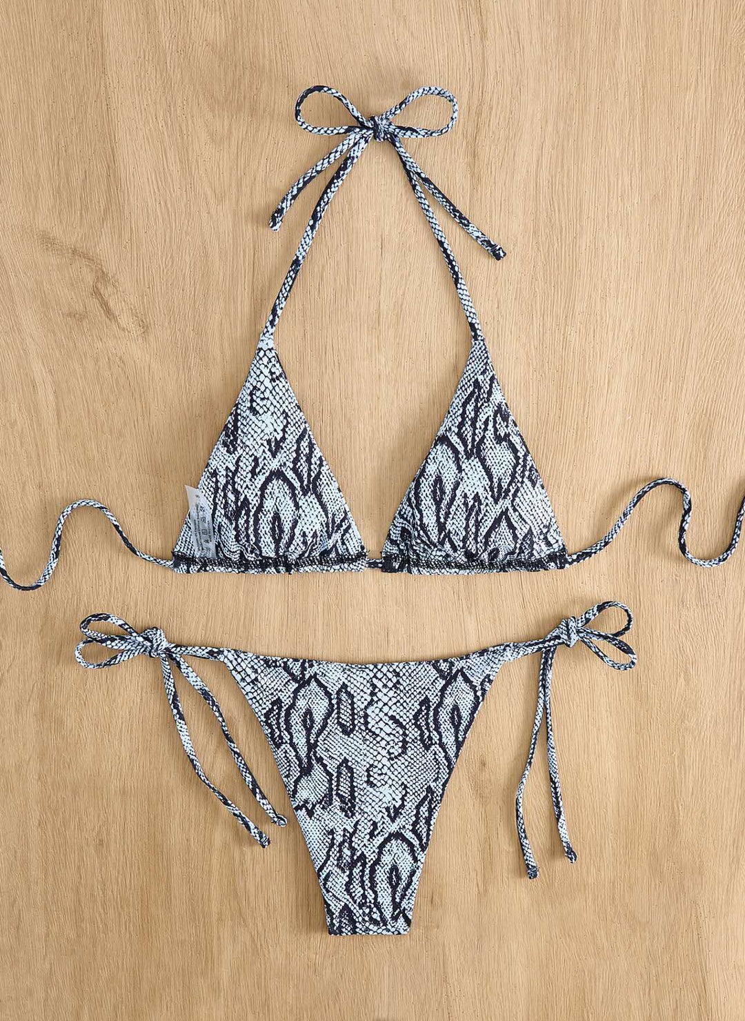 Dame triangel-bikini med slangeprint og justerbare stropper Skovae