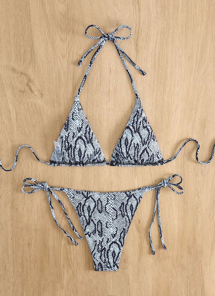 Dame triangel-bikini med slangeprint og justerbare stropper Skovae