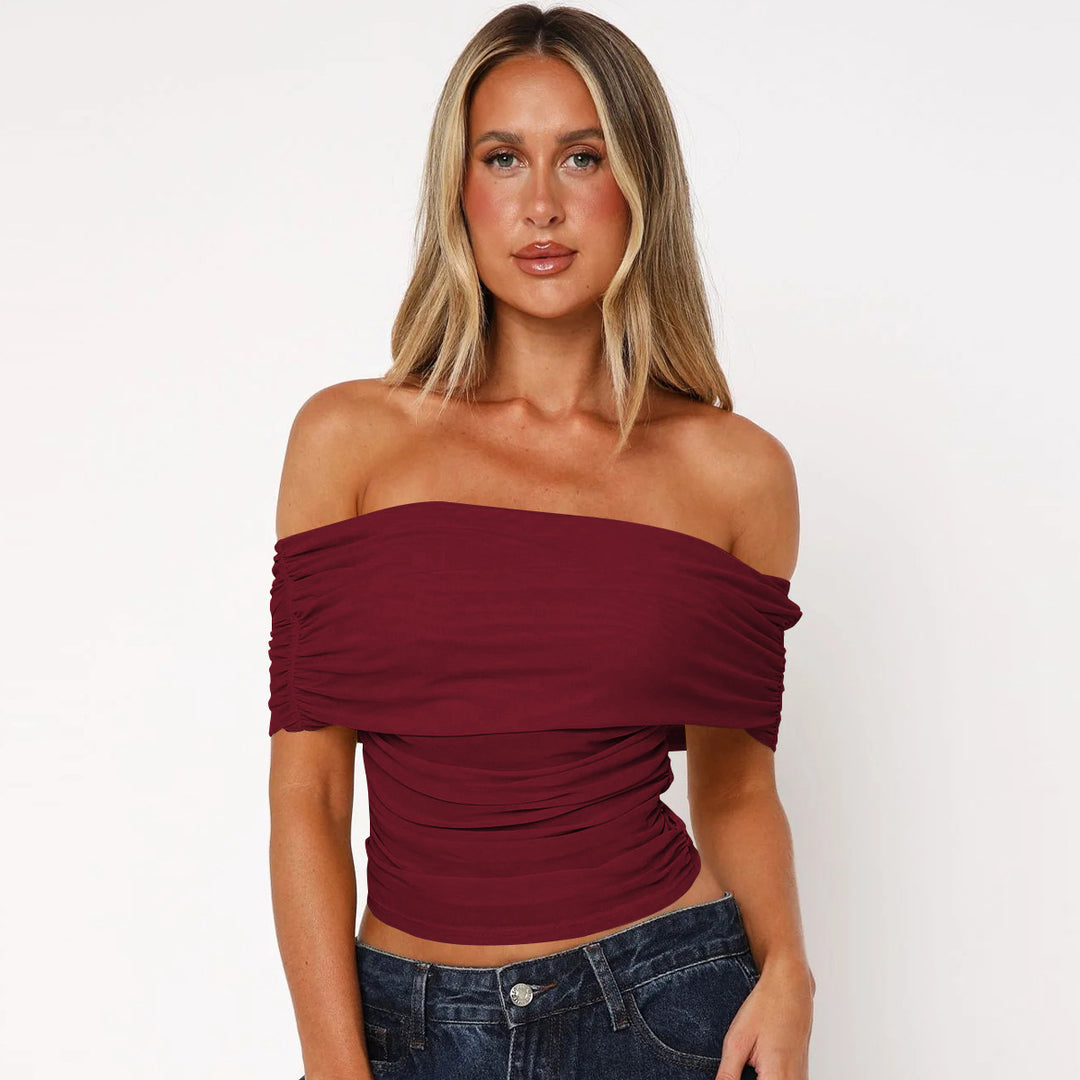 Dame Off-Shoulder Top med raffinerede draperingselementer og elastisk linning Stilla