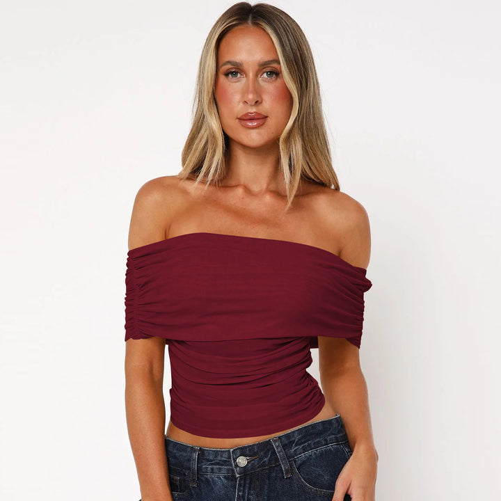 Dame Off-Shoulder Top med raffinerede draperingselementer og elastisk linning Stilla