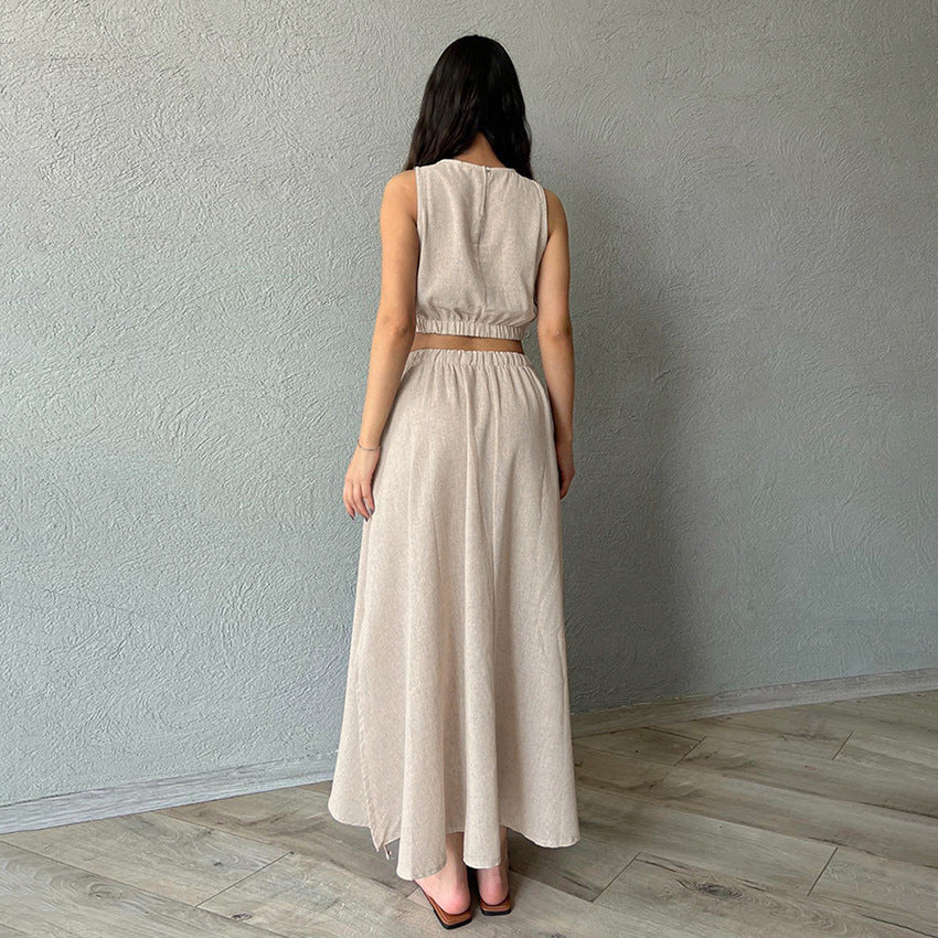 Damer Casual To-delt Sæt med elastisk Taljesnit og moderigtigt Crop-Top Stilla