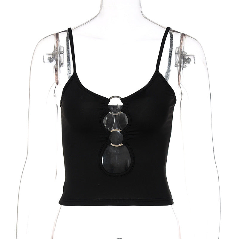 Dame Crop Top med runde udskæringer og dekorative ringe Stilla
