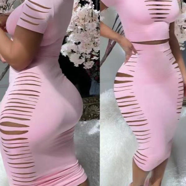 Dame figurtilpasset Midi-Kjole med raffinerede Cut-Outs og trendy stribedesign Stilla