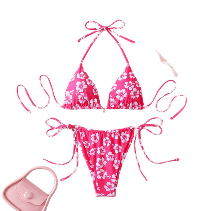 Dame Triangel-Bikini med justerbare bånd og blomster mønstre Skovae