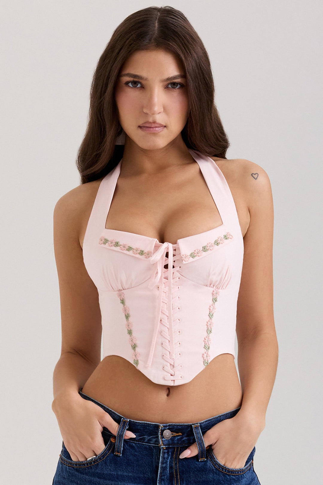 Dame Sexy Korset-top med florale accenter Skovae