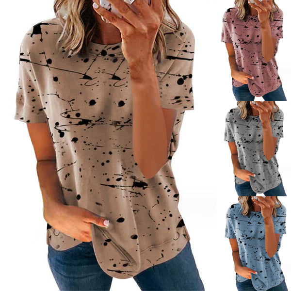 Dame T-shirt med kreativt farveklat-design Stilla