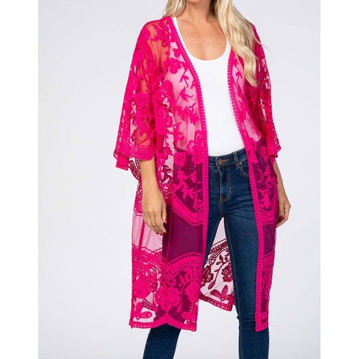 Dame luftig Crochet-Kimono med blomsterdetaljer Stilla