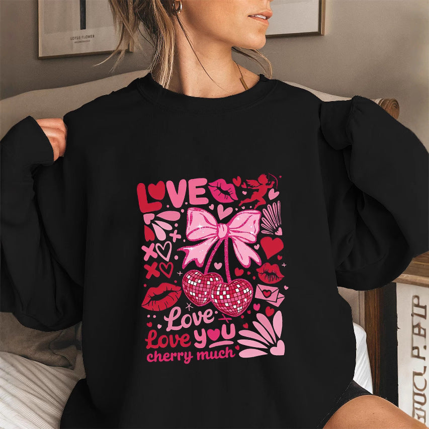 Damer sweatshirt med voluminøse ærmer og legende kirsebærmotiv Stilla
