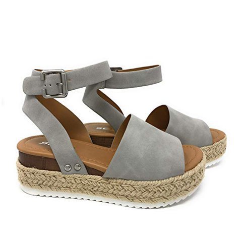 Dame platform-sandaler med justerbar ankelrem og jute-detaljer Stilla