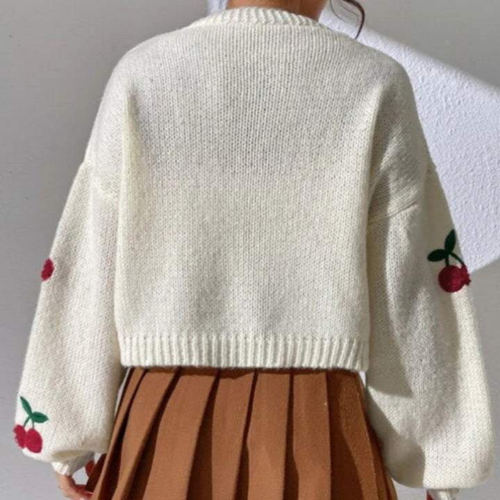 Femme Strikket Cardigan med Kirsebærbroderi Stilla
