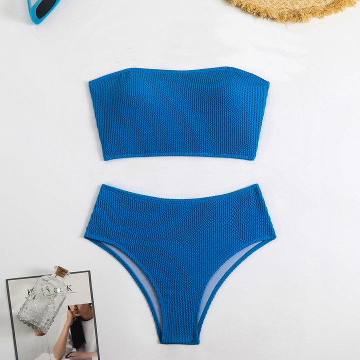 Dame Bandeau-bikini-sæt med høj talje og struktureret overflade Stilla
