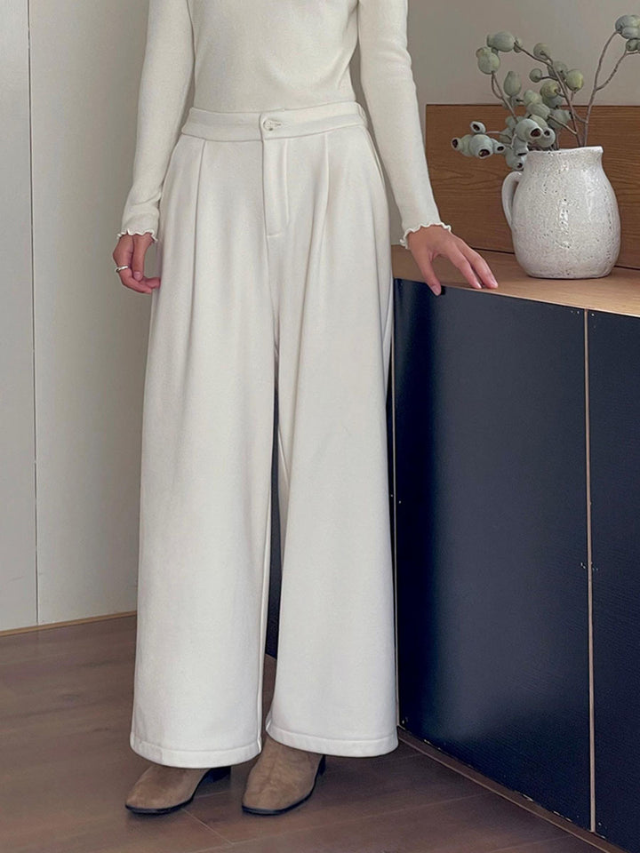 Dame brede, elegante bukser med plisseringer og struktureret stof Stilla