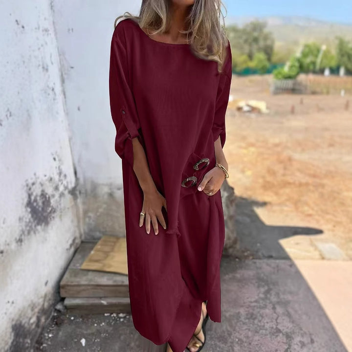 Dame Relaxed Fit Midi Kjole med Knapdetaljer Stilla
