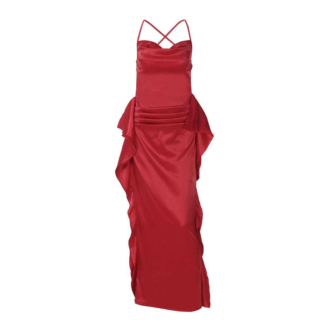 Dame maxikjole med asymmetrisk drapering og elegante spaghetti-stropper Stilla