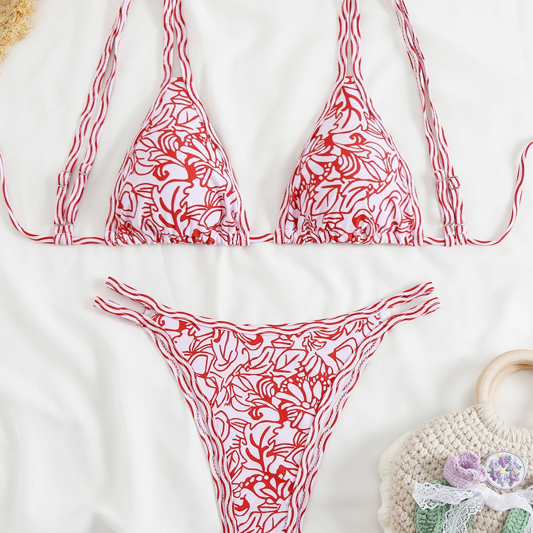 Dame Triangel-Bikini-Sæt med justerbare stropper og blomstret mønster Skovae